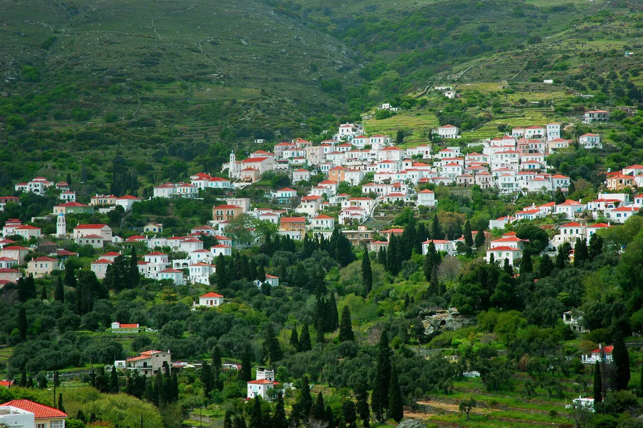 Stenies village in Andros island, Greece