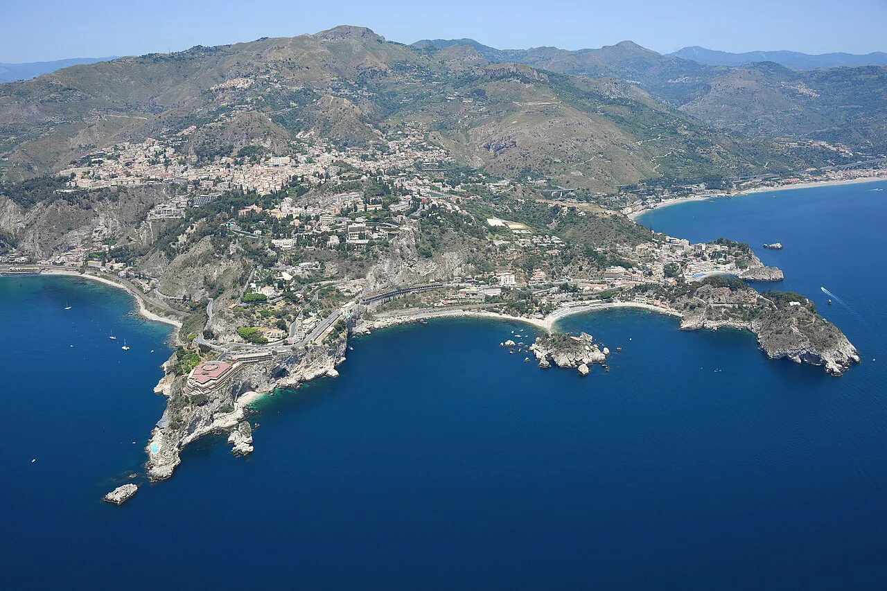 Aerial image of the coast of Taormina (view from the southeast), Sicily