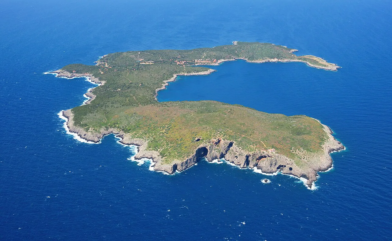 Aerial image of Giannutri (view from the south), Tuscany